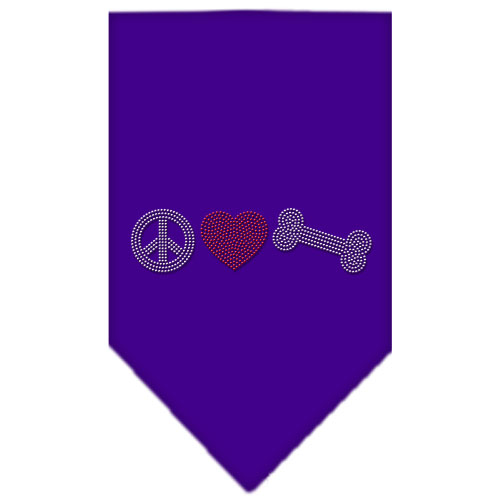 Peace Love Bone Rhinestone Bandana Purple Large